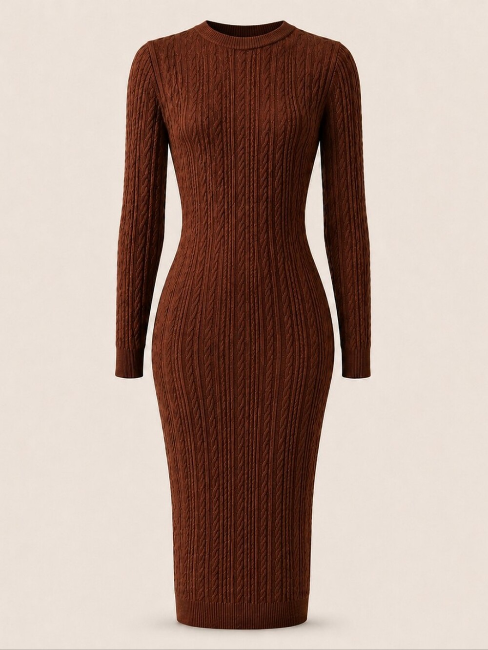 Hera Collection Brown Cable Knit Open Back Bodycon Midi Sweater Dress M